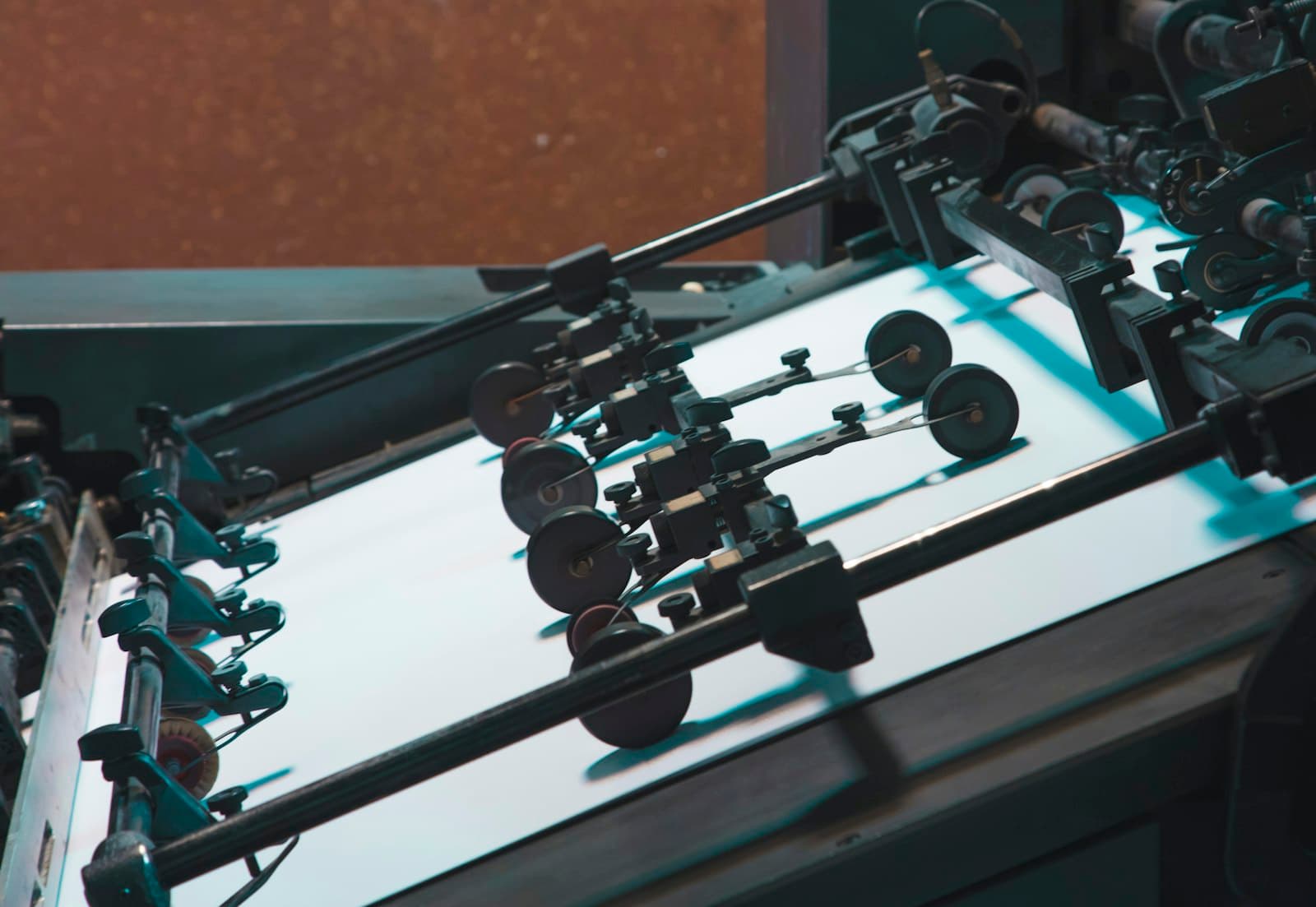 Rollers of an offset printing machine up close